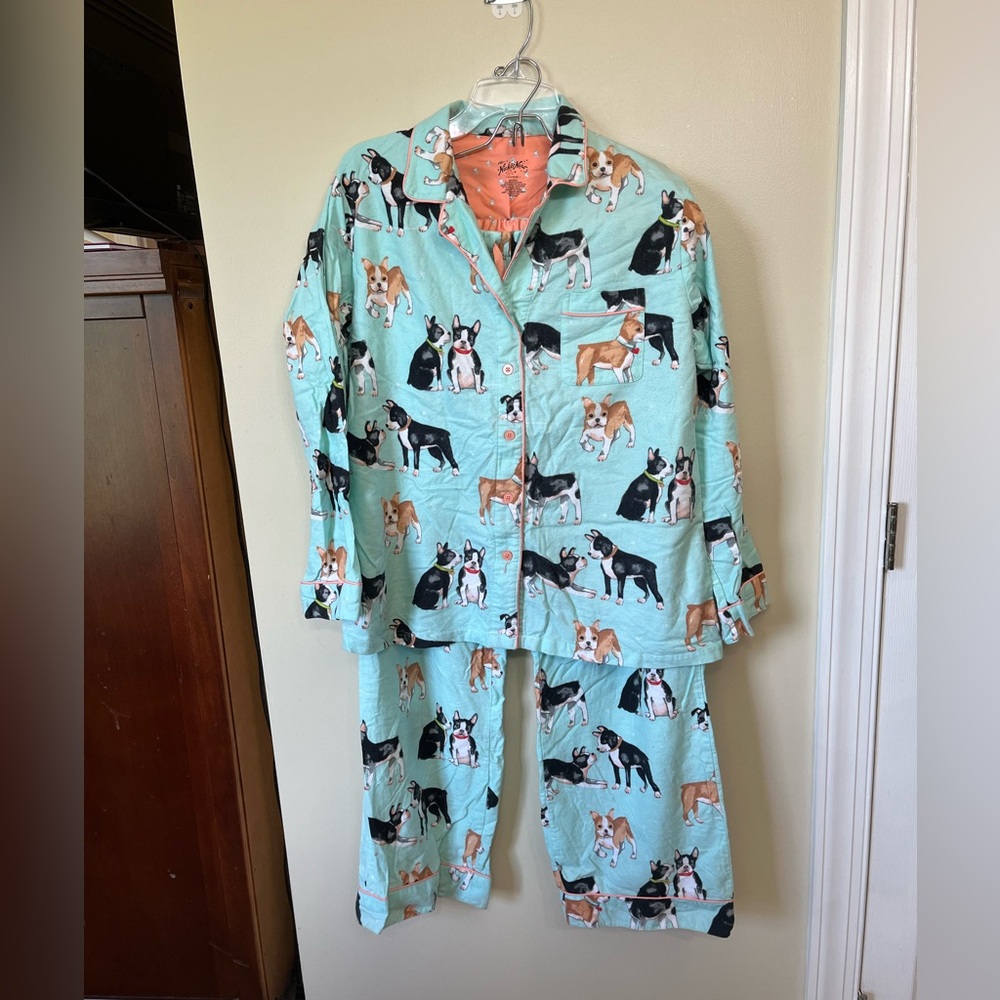 Nick & Nora Adult Dog Print Pajama Set - Aqua